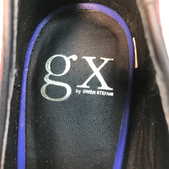 EUC GX by Gwen Stefani Trio Pump in Red Plaid with Black Faux Leather Trim - Picture 6 of 6